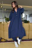 Made in Italy Donegal Cotton Jersey Smock Dress Navy